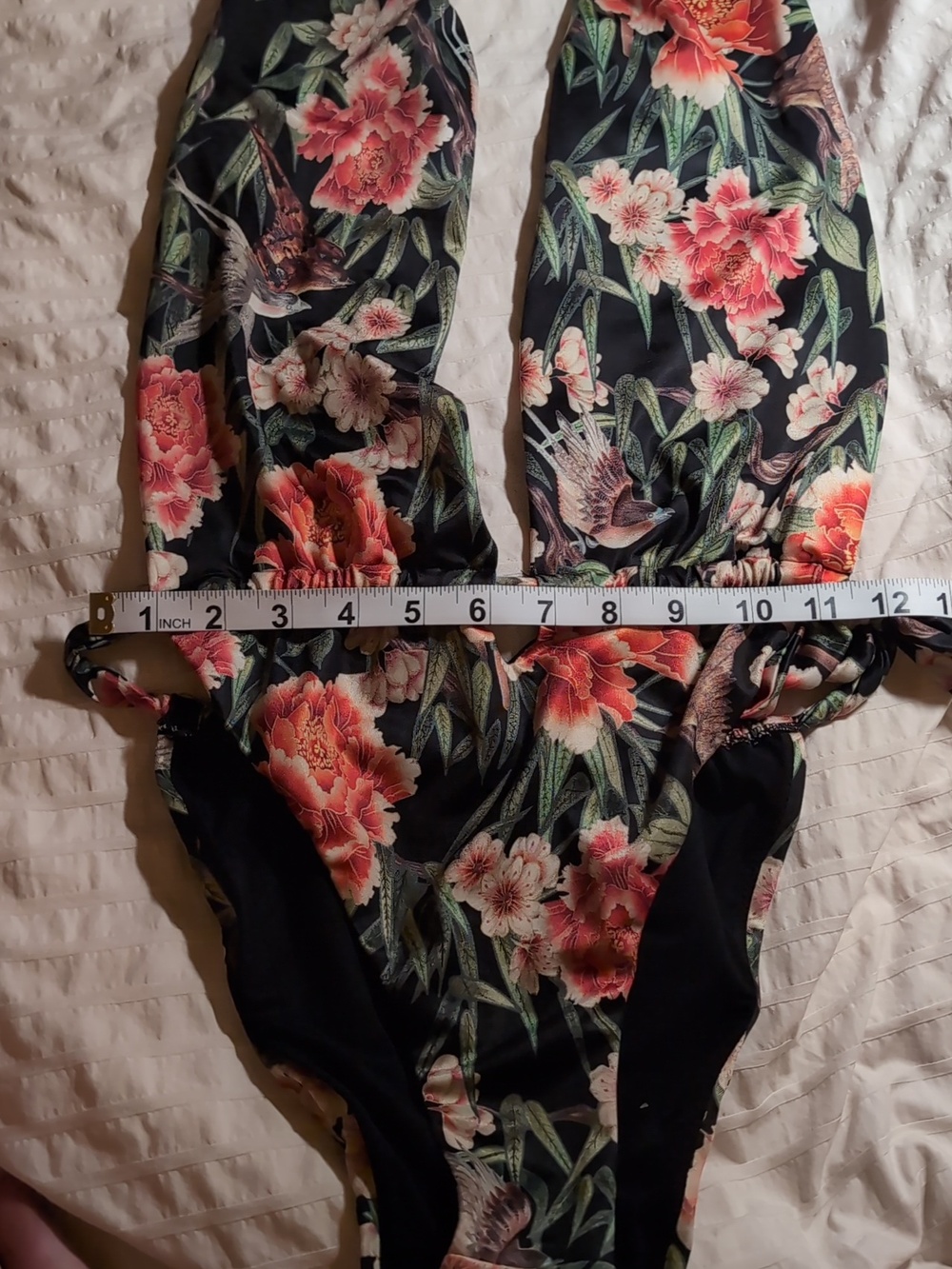 Black Halter One-Piece Swimsuit with Pink Floral Print - Picture 3 of 6